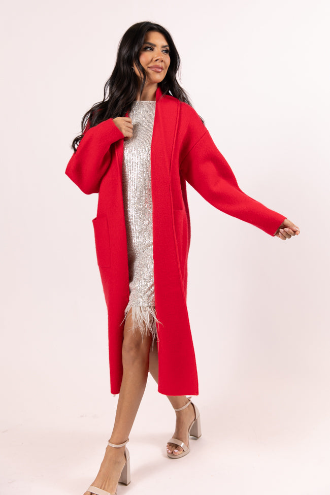 Go Where You Choose Red Long Cardigan