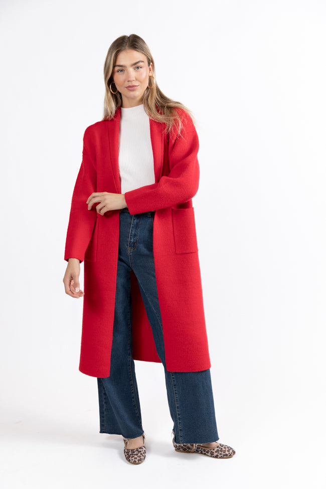 Go Where You Choose Red Long Cardigan