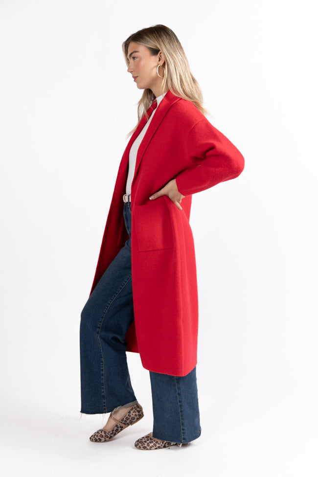 Go Where You Choose Red Long Cardigan