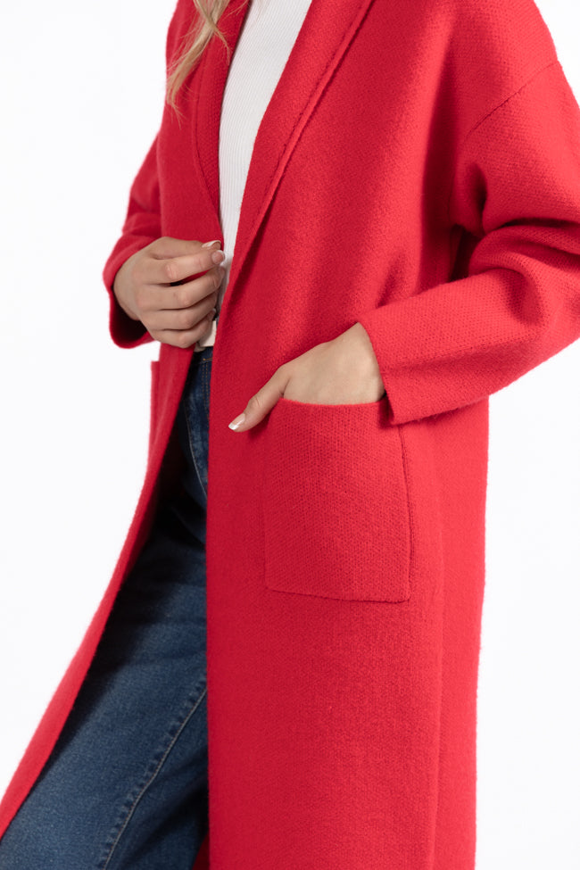 Go Where You Choose Red Long Cardigan