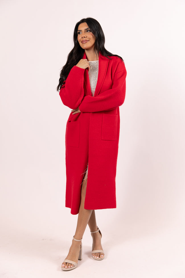 Go Where You Choose Red Long Cardigan