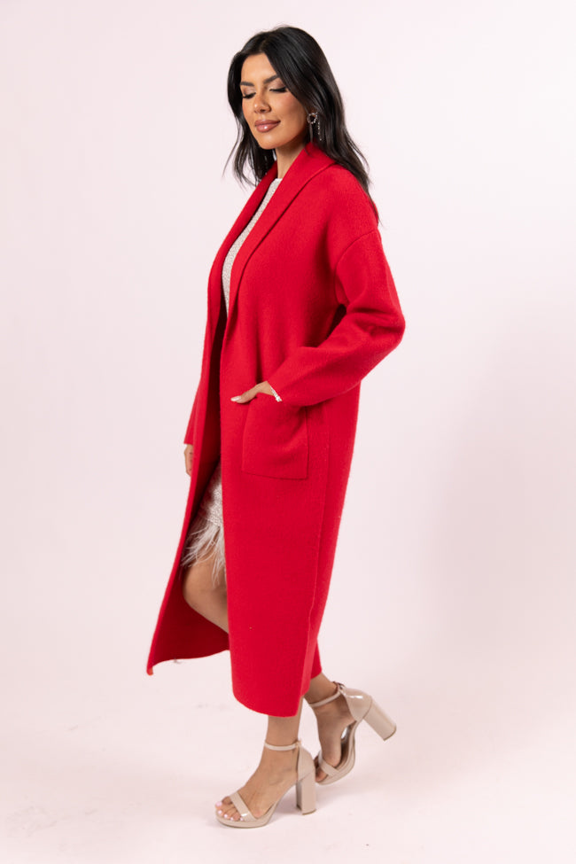 Go Where You Choose Red Long Cardigan