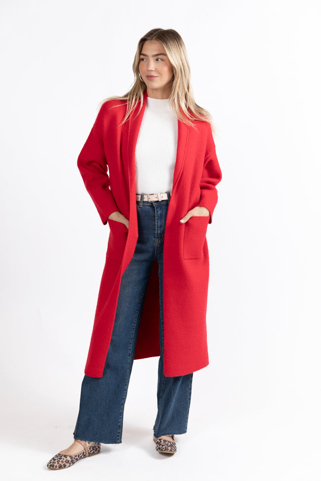 Go Where You Choose Red Long Cardigan