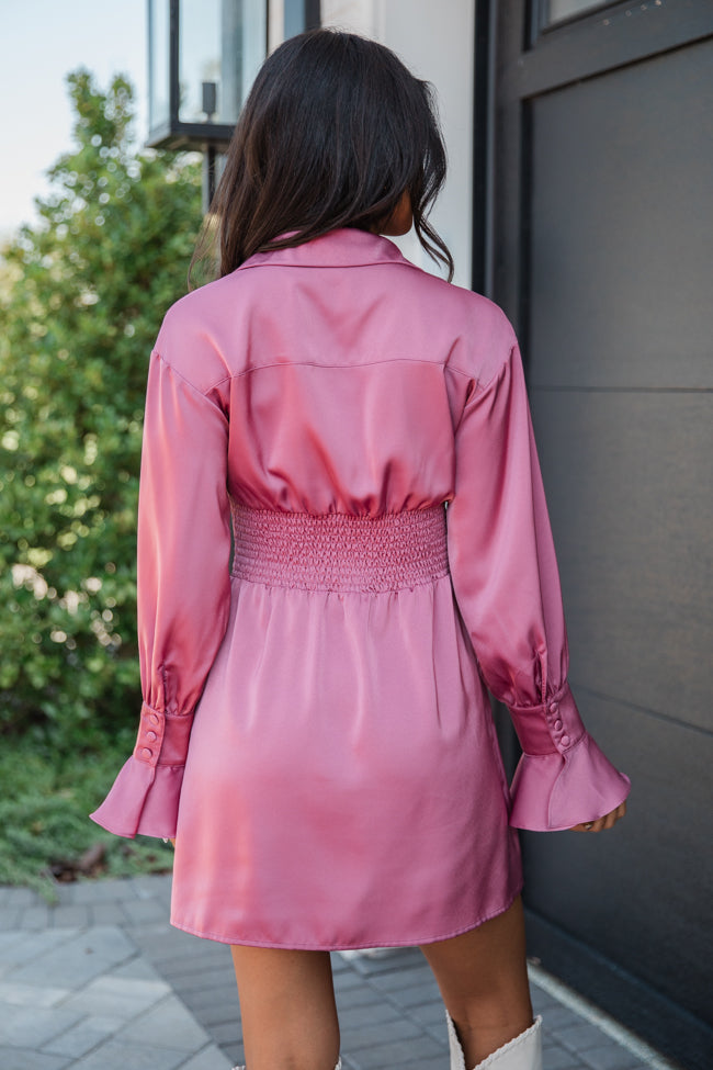 Manners Matter Rose Satin Collared Shirt Dress