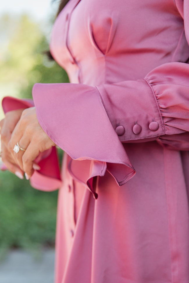 Manners Matter Rose Satin Collared Shirt Dress