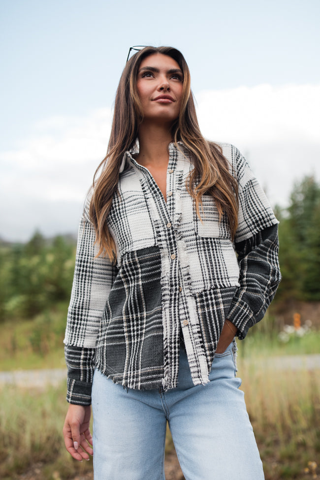 Keep Your Secrets Ivory Mixed Plaid Shacket