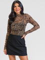 Never Stray Leopard Sheer Mock Neck Top