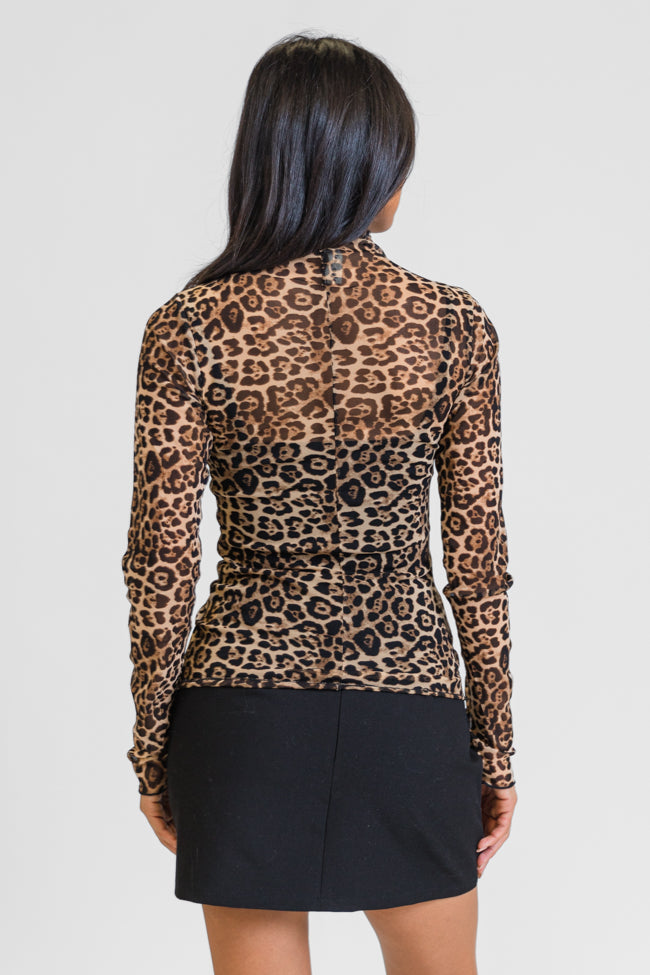 Never Stray Leopard Sheer Mock Neck Top