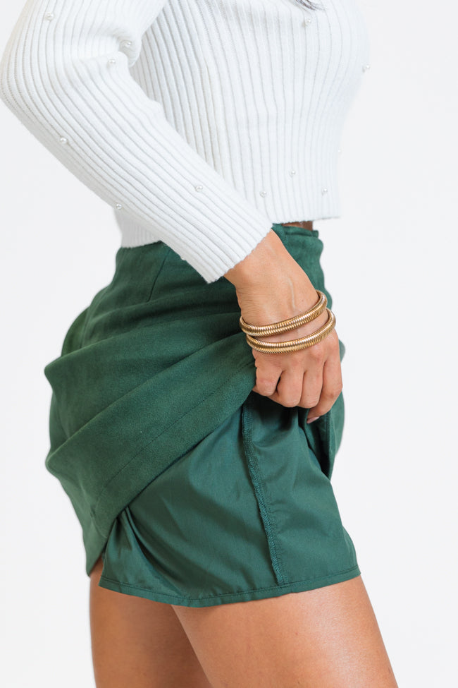 Steady As You Go Evergreen Side Tie Suede Skort