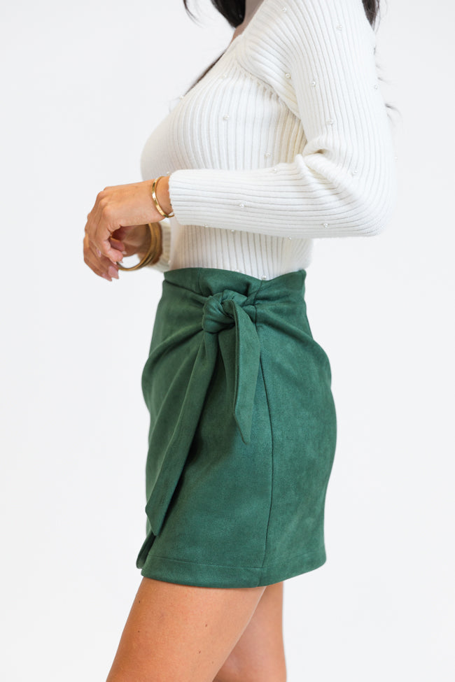 Steady As You Go Evergreen Side Tie Suede Skort