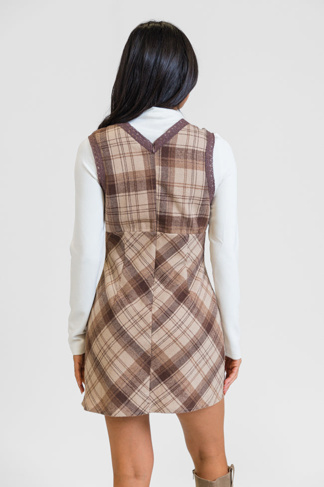 Plaid About You Brown V-Neck Dress