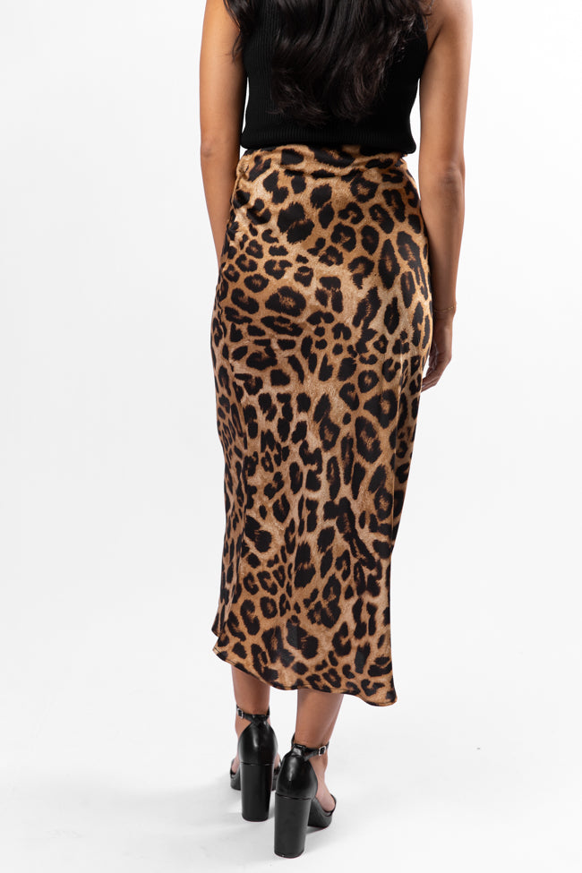 Into The Night Satin Leopard Midi Skirt