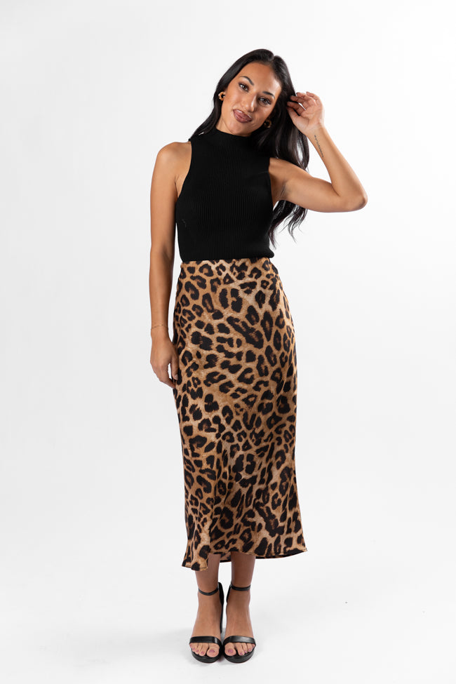 Into The Night Satin Leopard Midi Skirt