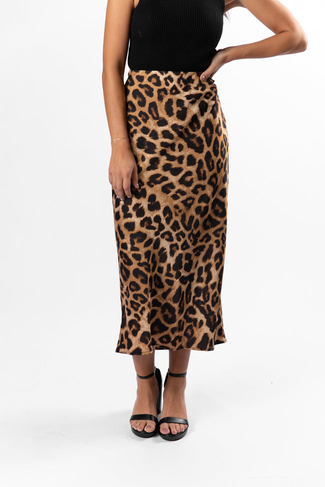 Into The Night Satin Leopard Midi Skirt