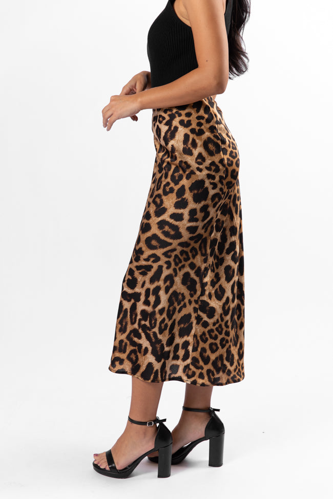 Into The Night Satin Leopard Midi Skirt