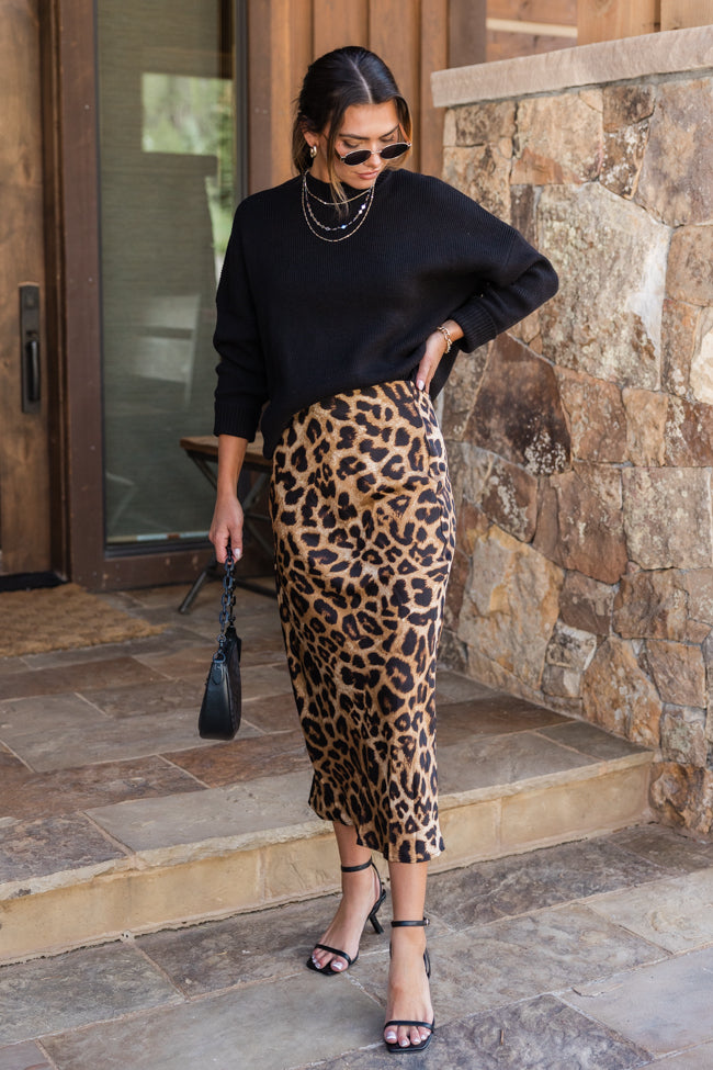 Into The Night Satin Leopard Midi Skirt