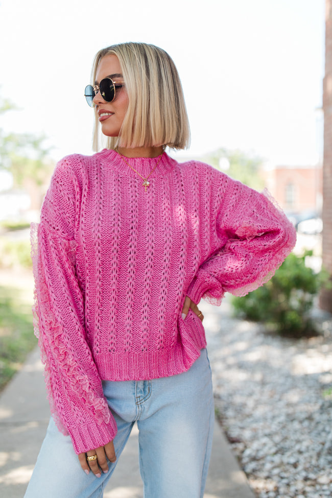 Beauty Within Pink Lace Sleeve Sweater