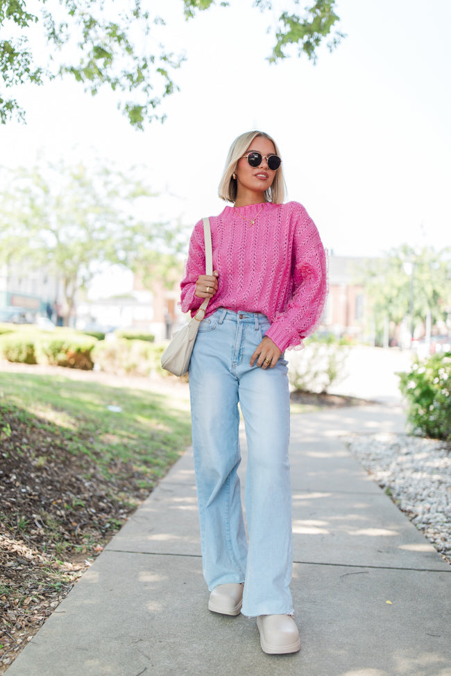 Beauty Within Pink Lace Sleeve Sweater