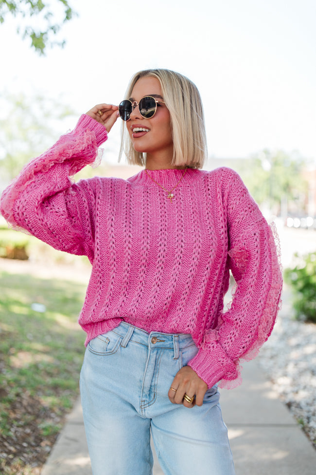 Beauty Within Pink Lace Sleeve Sweater