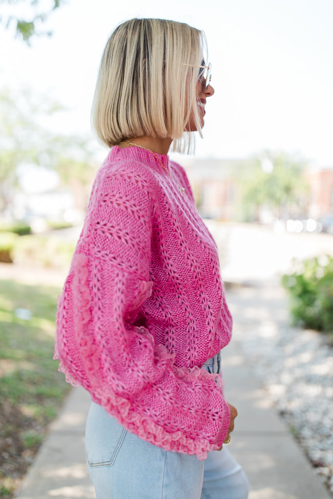 Beauty Within Pink Lace Sleeve Sweater