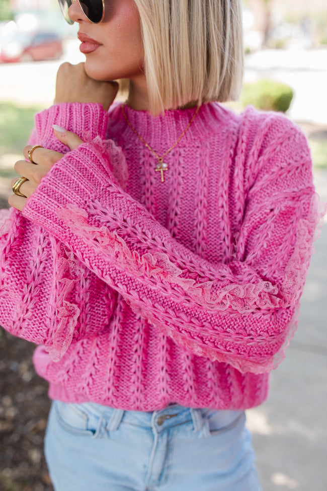 Beauty Within Pink Lace Sleeve Sweater