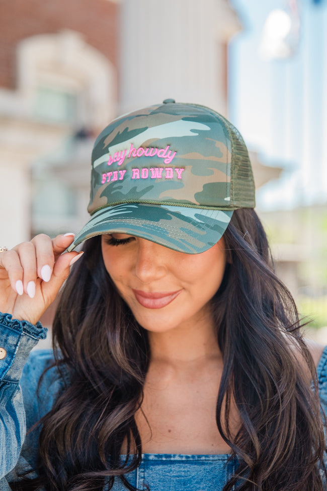 Say Howdy Stay Rowdy Camo Trucker Hat