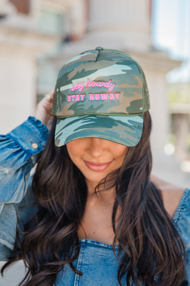 Say Howdy Stay Rowdy Camo Trucker Hat