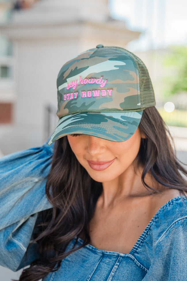 Say Howdy Stay Rowdy Camo Trucker Hat