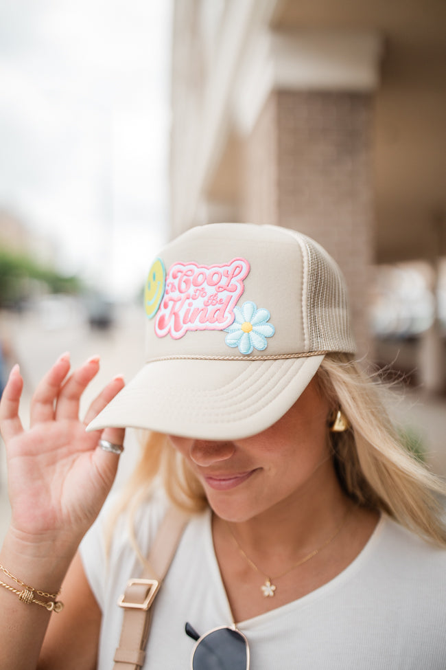 It's Cool To Be Kind Tan Trucker Hat