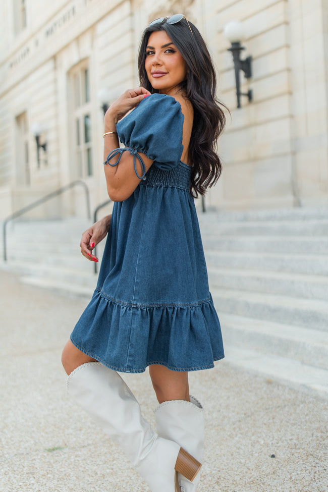 When It Happens Sweetheart Neckline Denim Dress