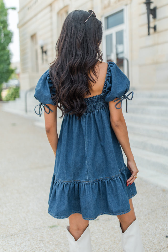 When It Happens Sweetheart Neckline Denim Dress