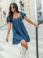 When It Happens Sweetheart Neckline Denim Dress