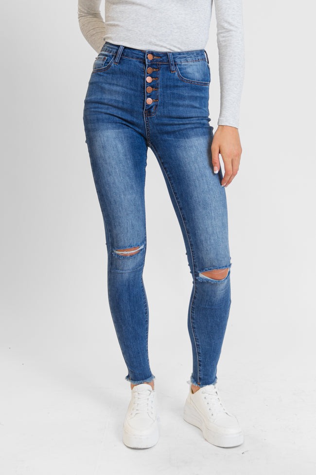 Chelsie Medium Wash Busted Knee Skinny Jeans