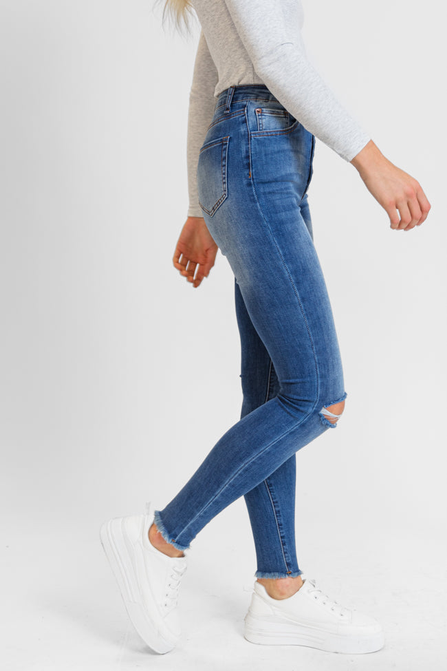 Chelsie Medium Wash Busted Knee Skinny Jeans