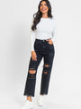 Megan Black Wash Distressed Straight Leg Tall Mom Jeans