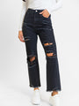 Megan Black Wash Distressed Straight Leg Mom Jeans