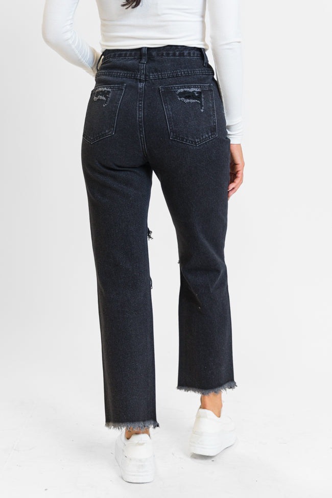 Megan Black Wash Distressed Straight Leg Mom Jeans