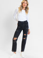 Megan Black Wash Distressed Straight Leg Tall Mom Jeans