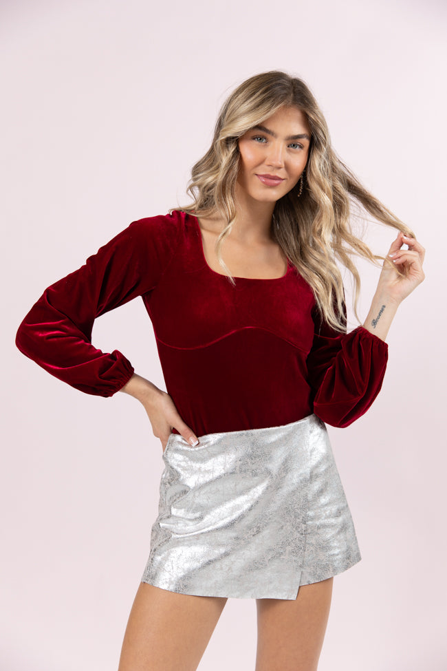 Cold Snap Burgundy Velvet Bodysuit