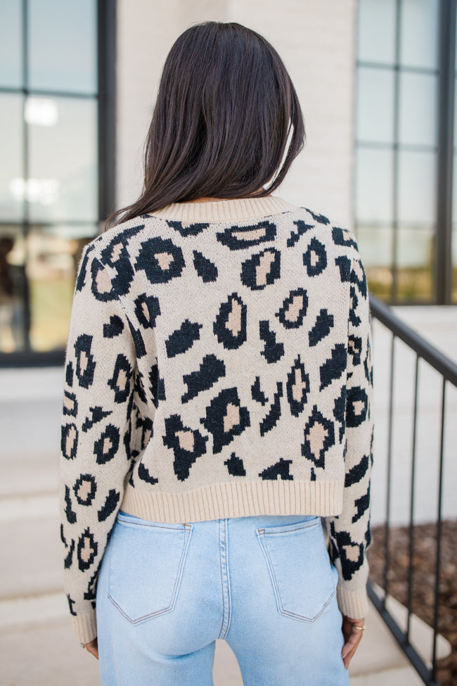 Pull It Together Beige and Black Tie Front Leopard Cardigan