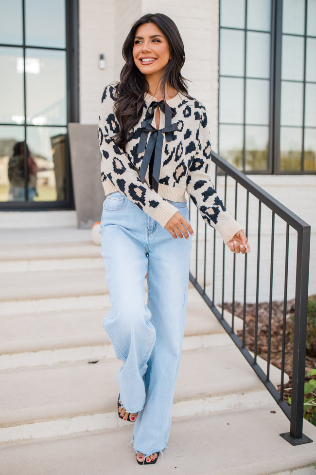 Pull It Together Beige and Black Tie Front Leopard Cardigan