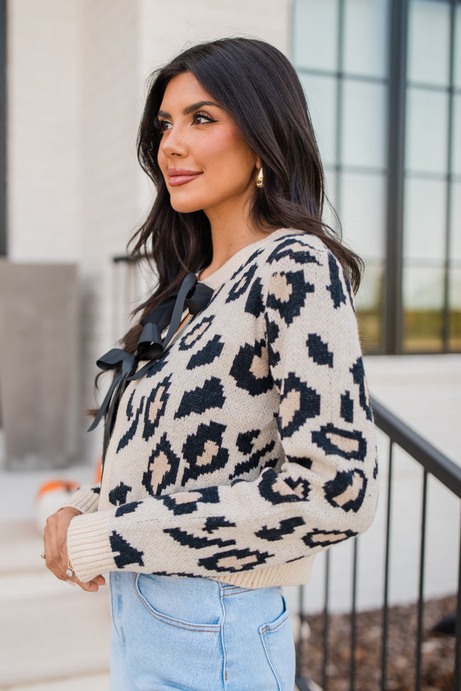 Pull It Together Beige and Black Tie Front Leopard Cardigan