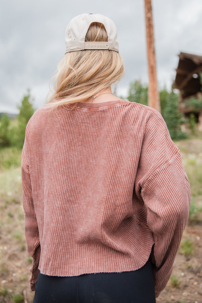 Fun And Games Chestnut Acid Washed Waffle Long Sleeve Tee