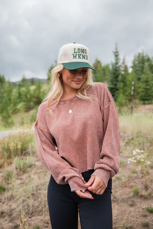 Fun And Games Chestnut Acid Washed Waffle Long Sleeve Tee