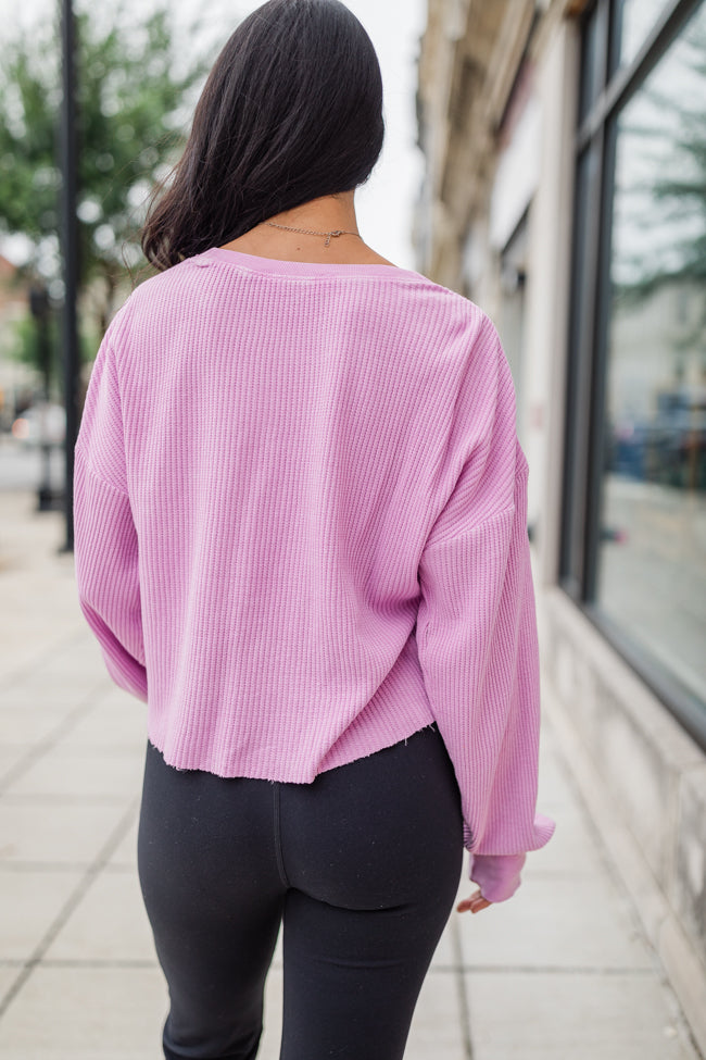 Fun and Games Pink Acid Washed Waffle Long Sleeve Tee