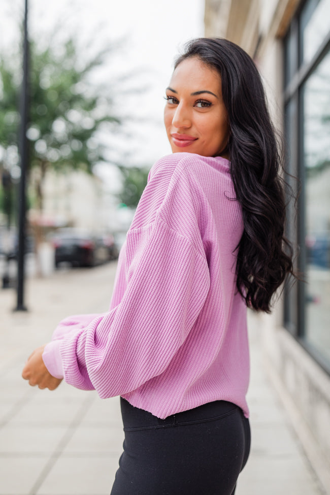 Fun and Games Pink Acid Washed Waffle Long Sleeve Tee