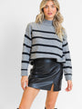 Where I'm Going Charcoal Oversized Stripe Turtleneck Sweater