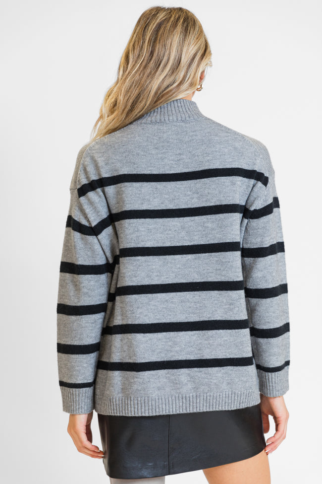 Where I'm Going Charcoal Oversized Stripe Turtleneck Sweater