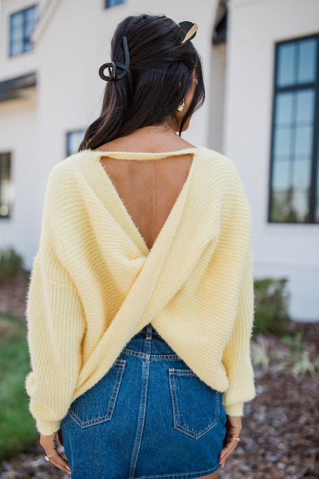 Know It All Yellow Twist Back Fuzzy Sweater