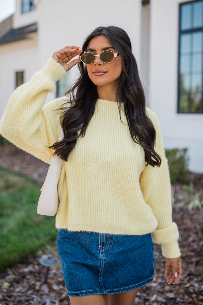 Know It All Yellow Twist Back Fuzzy Sweater